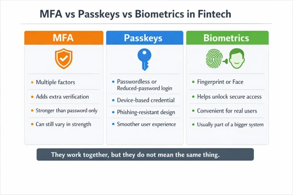 MFA vs Passkeys vs Biometrics in Fintech