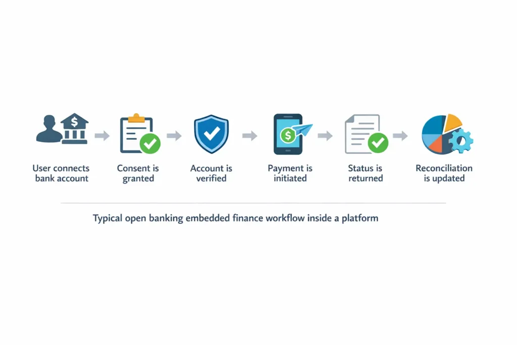 Typical open banking embedded finance workflow inside a platform