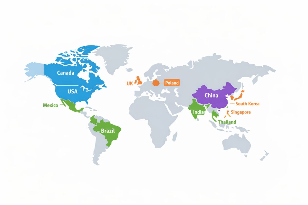 Global payment map showing selected payment markets